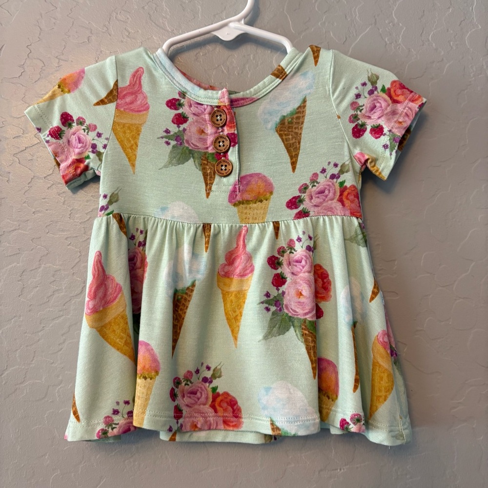Posh Peanut sophia ice cream bamboo short sleeve peplum top Size 6-12 month NEW